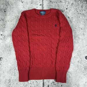 Polo Ralph Lauren Sweater Boys 10-12 Red Cable Knit Cotton Pullover Crewneck